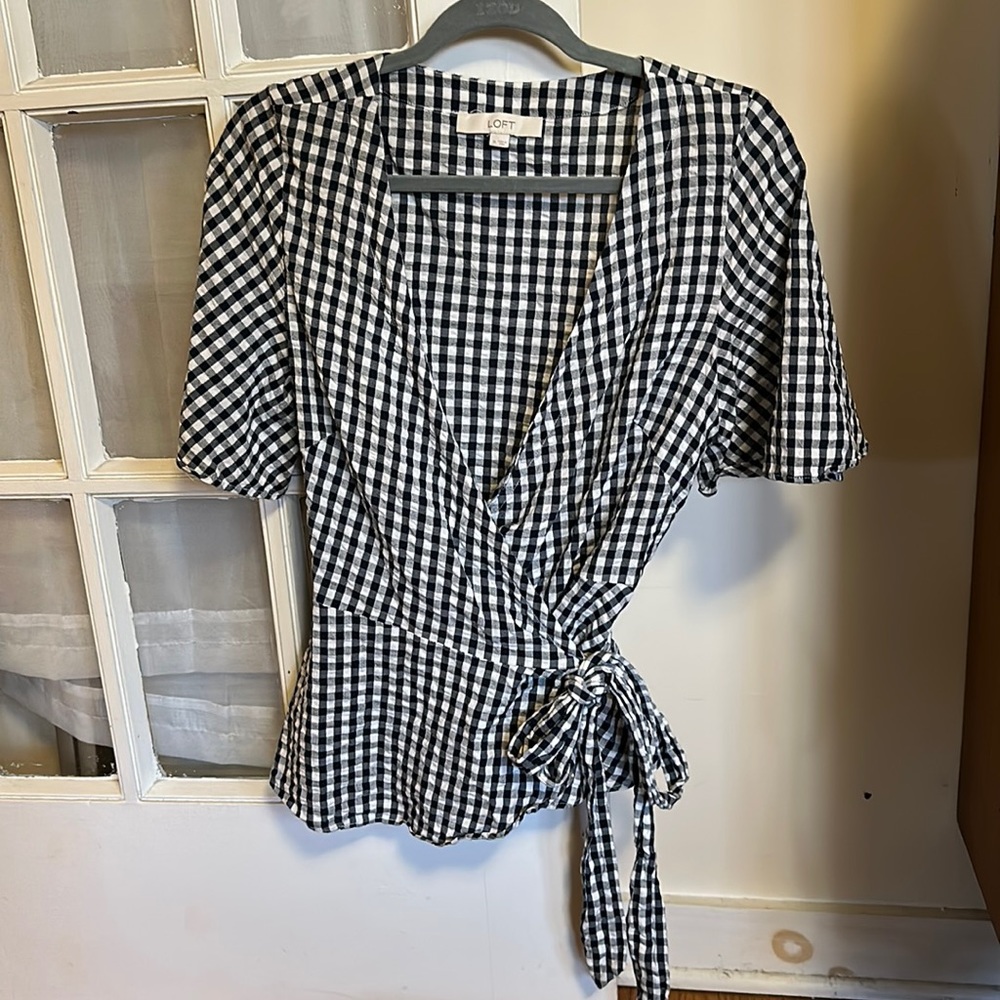 Gingham print Loft wrap blouse